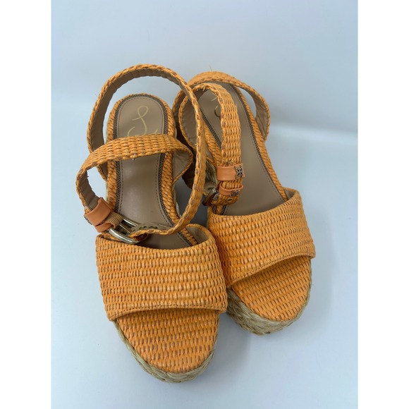 Sam Edelman Shoes - Sam Edelman Womens Orange Raffia Espadrille Wedge Sandals Platform Shoes Size 9